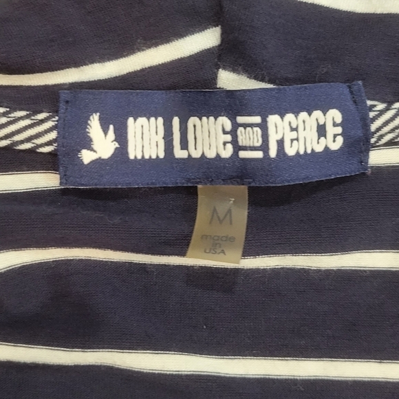 Ink Love and Peace Mac navy blue & white striped cardigan w/ pockets size M - Picture 5 of 8